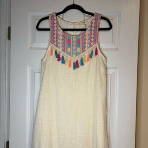 Entro Cream and Pink Embroidered Tassle Sundress